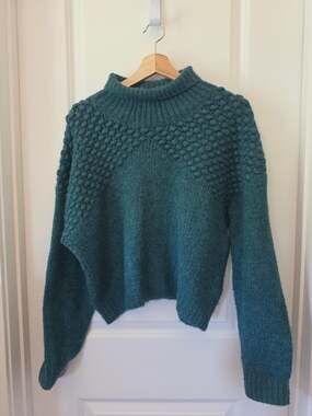 Free People Bradley Pullover Funnel Neck Cropped Sweater in Alpine Heather Teal